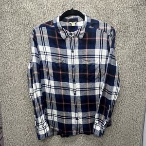 Woolrich‎ Womens Flannel Shirt XL Blue Gray Plaid Long Sleeve Thermal Outdoor